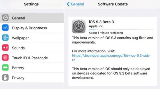 苹果再发iOS 9.3 Beta 3 新增Wi-Fi通话功能